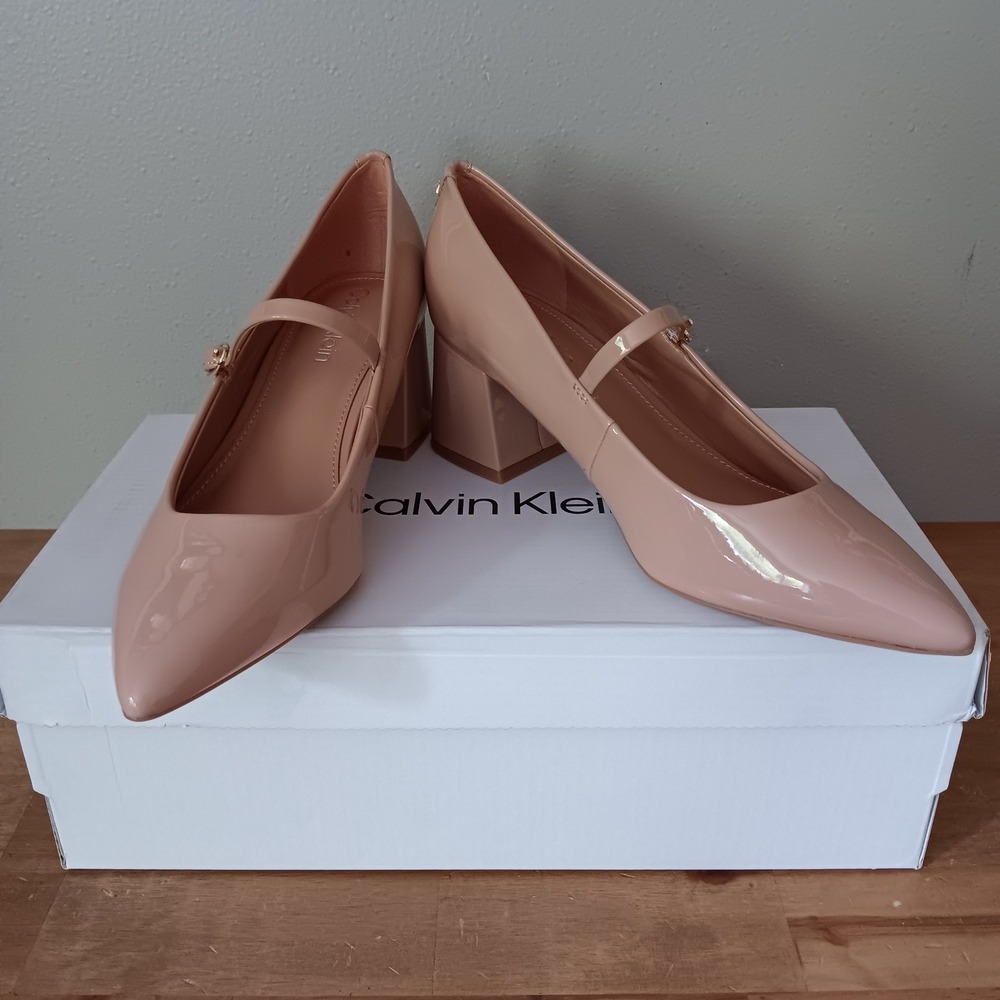 Calvin Klein Leora Pumps Womens 5.5 Light Pink Patent Block Heel Mary Jane NWB